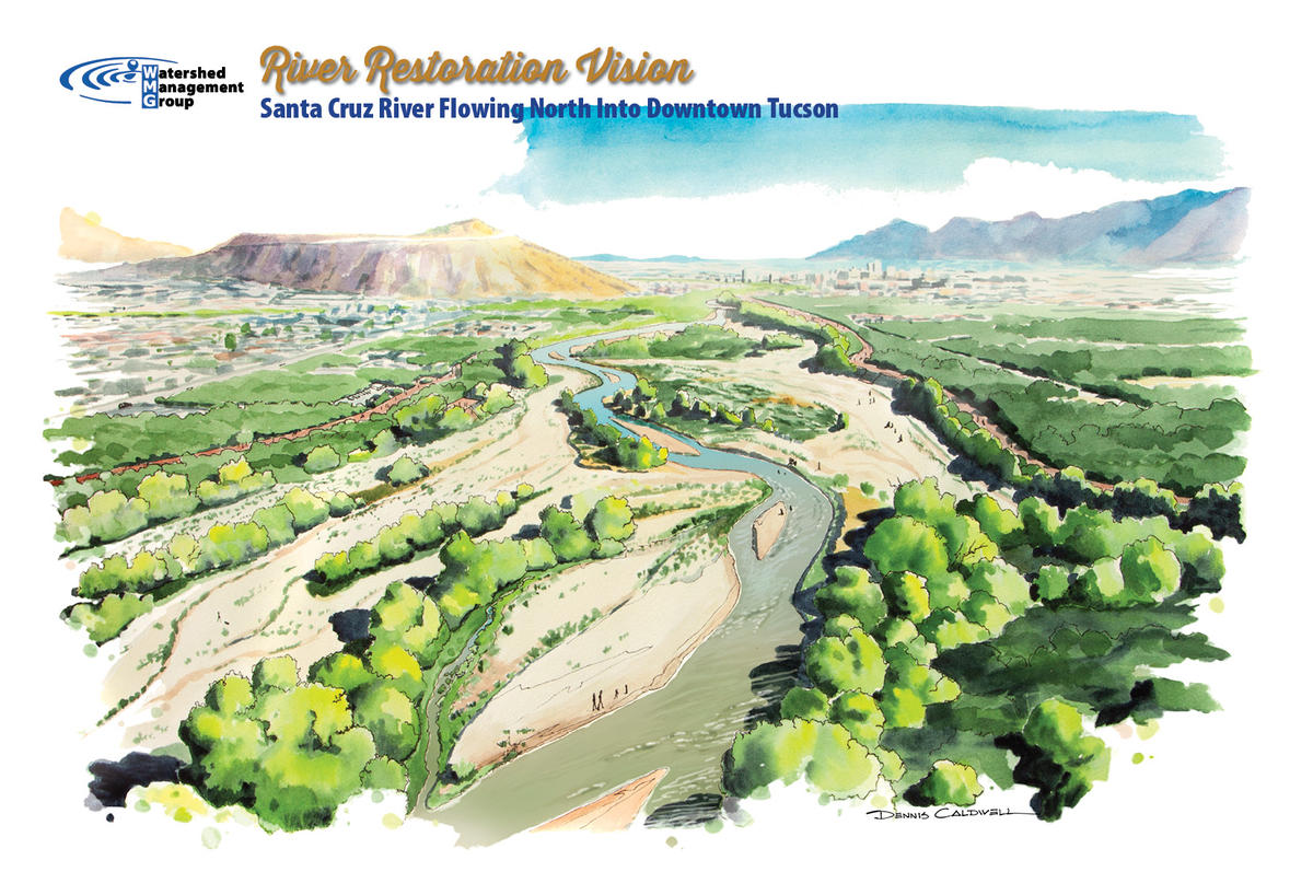 River Restoration Vision - Santa Cruz River flowing north into Downtown Tucson