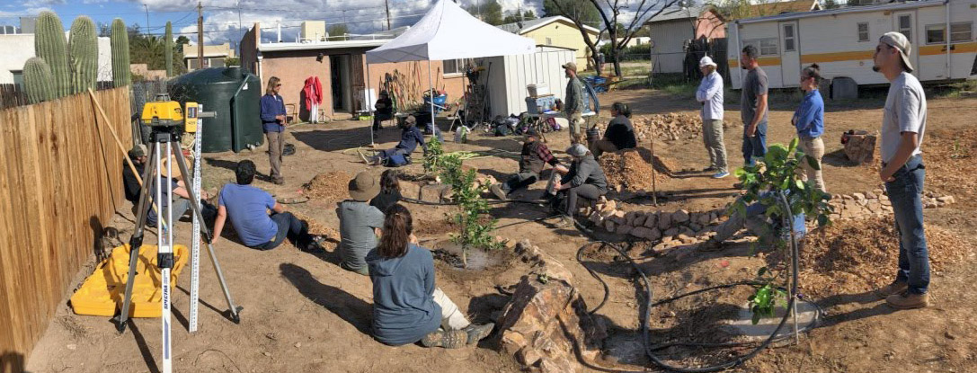 A field installation review session during a Water Harvesting Design Certification course